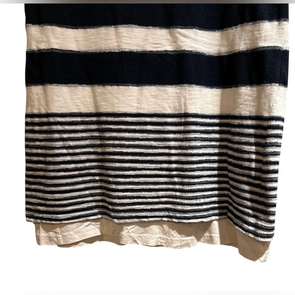 Maeve Womens White Boat Neck Short Sleeve Black/Blue Striped T-Shirt Dress S - Picture 2 of 6